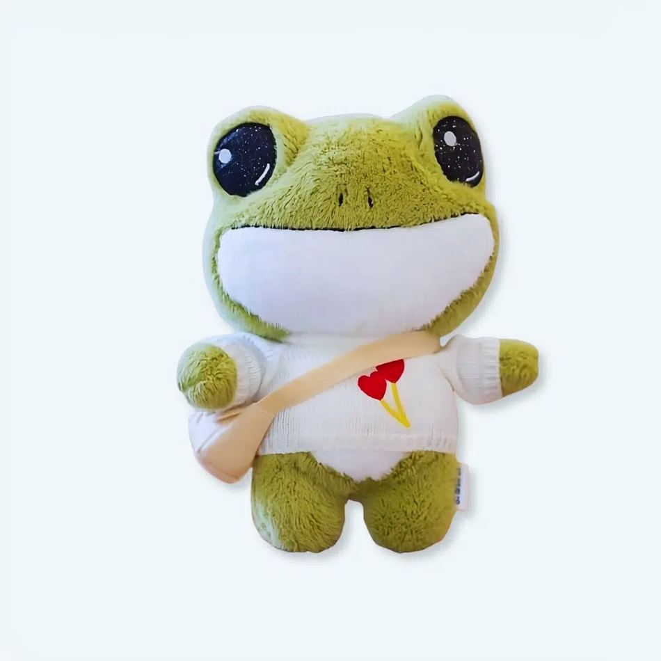 Peluche grenouille verte douce avec pull hiver câlin La compagnie de la peluche